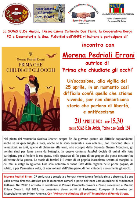 Locandina  2024-04-20 Incontro con Morena Pedriali Errani ("Prima che chiudiate gli occhi")